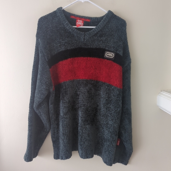 VTG Marc echo crisp rhino sweater men's large gray, black red '90s - Picture 1 of 8